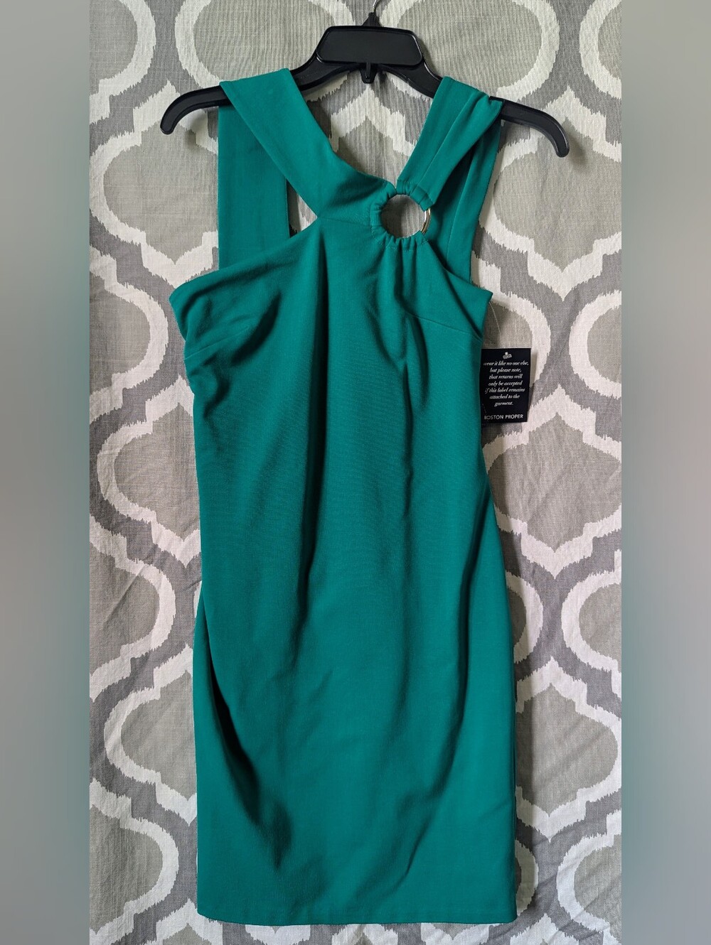 Boston Proper Emerald Teal One-Shoulder Dress with Ring Detail